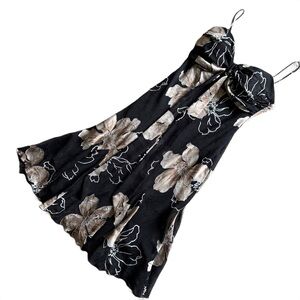 Vintage 90s Y2k S.L. Fashions Black Cocktail Dress Flower Accents Ruched Bust